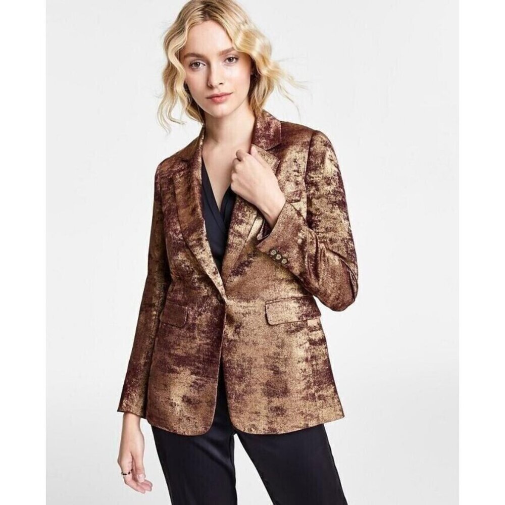 New Bar III Malaga Metallic Gold Purple 1 Button Blazer Coat Jacket Size 20W